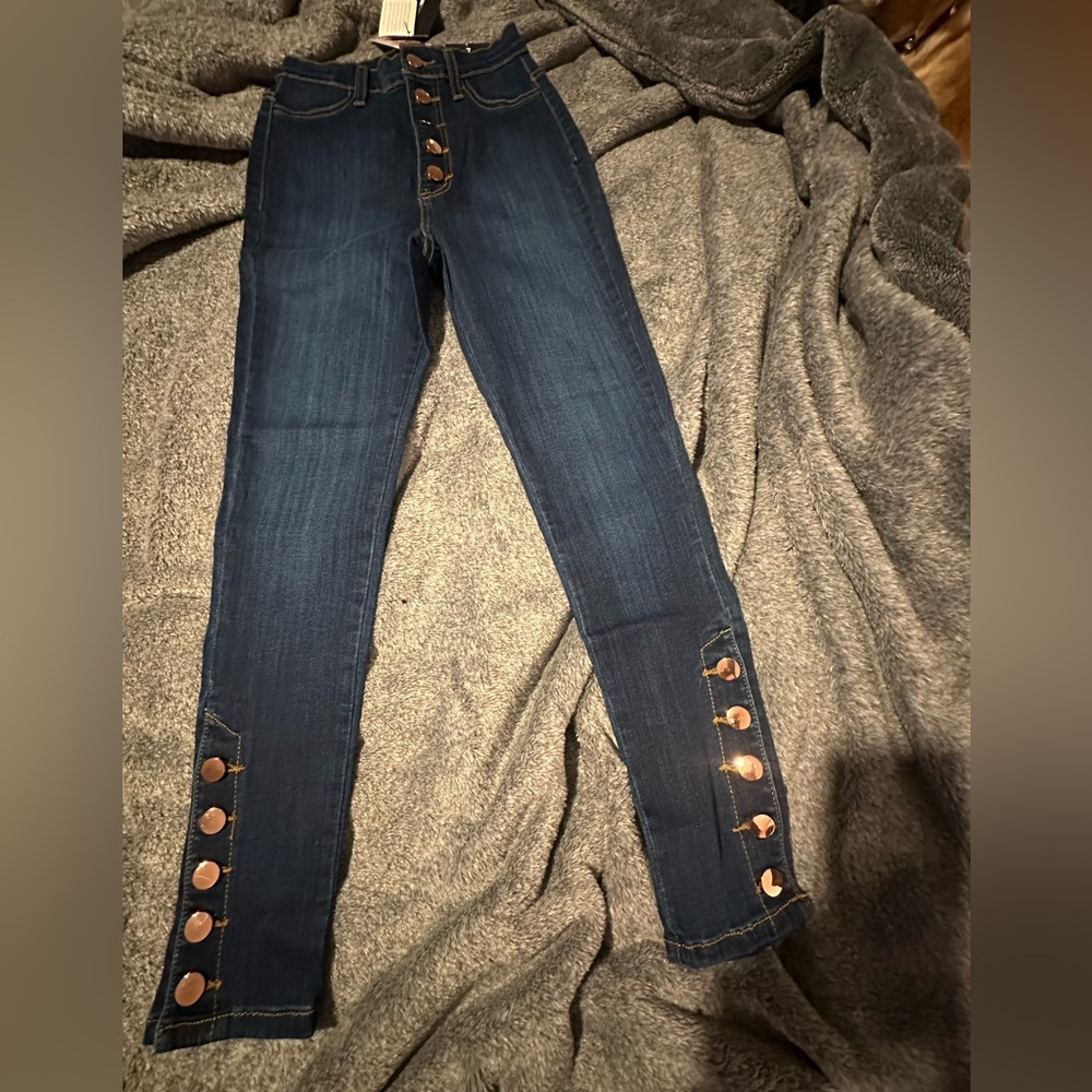 NWT - Dark Blue Skinny Stretch Jeans with Copper Button Accents